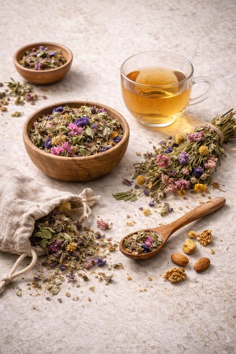 Erbe alpine essiccate o tisane di montagna — souvenir autentico di Trento