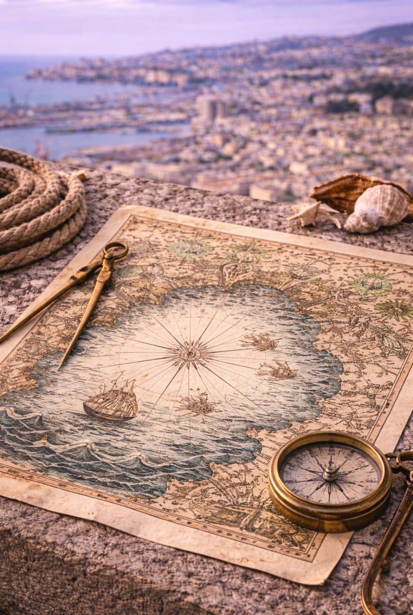 Nautical chart or historical cartographic print — authentic souvenir of Genova