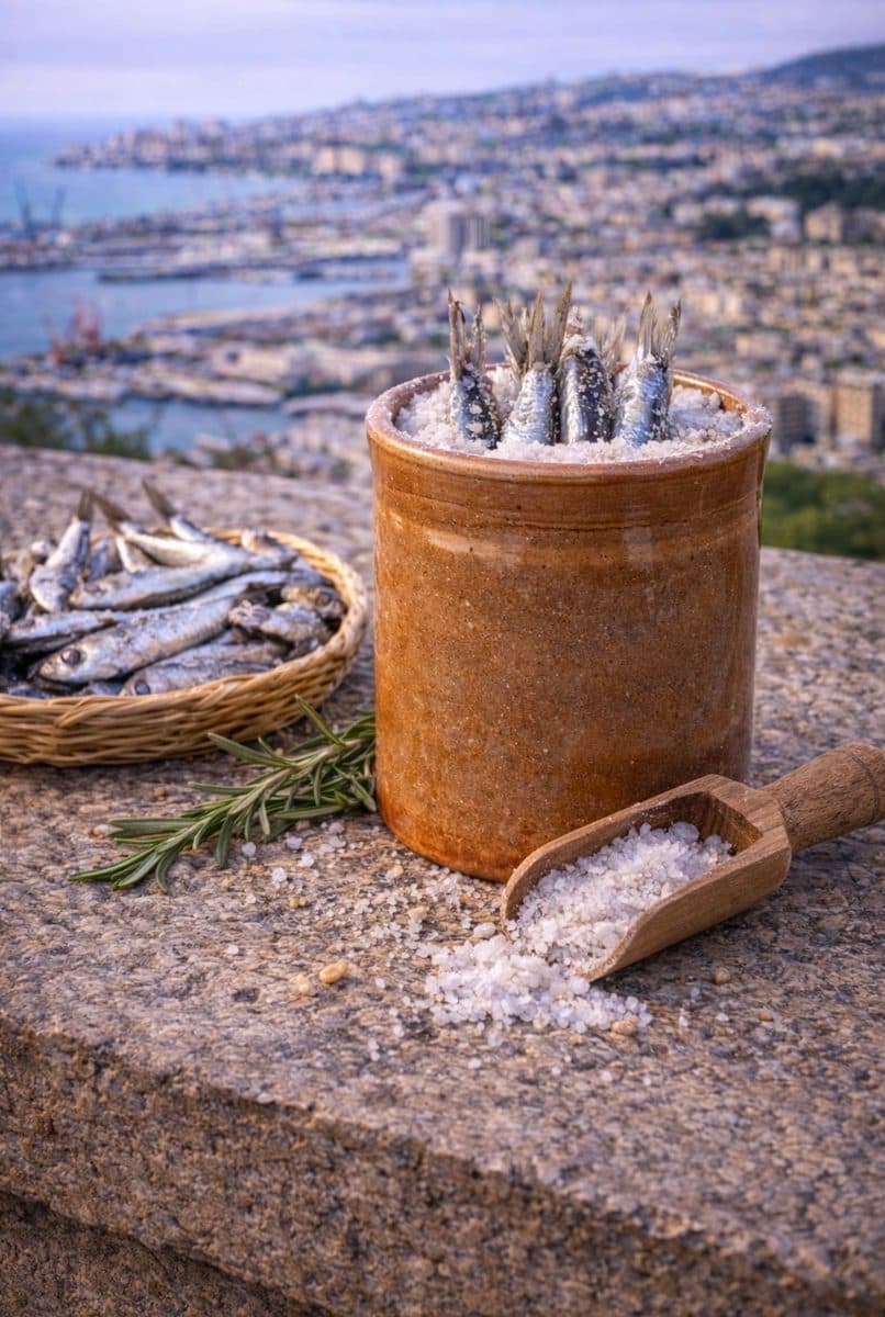 Salt-cured anchovies from the Mar Ligure — authentic souvenir of Genova