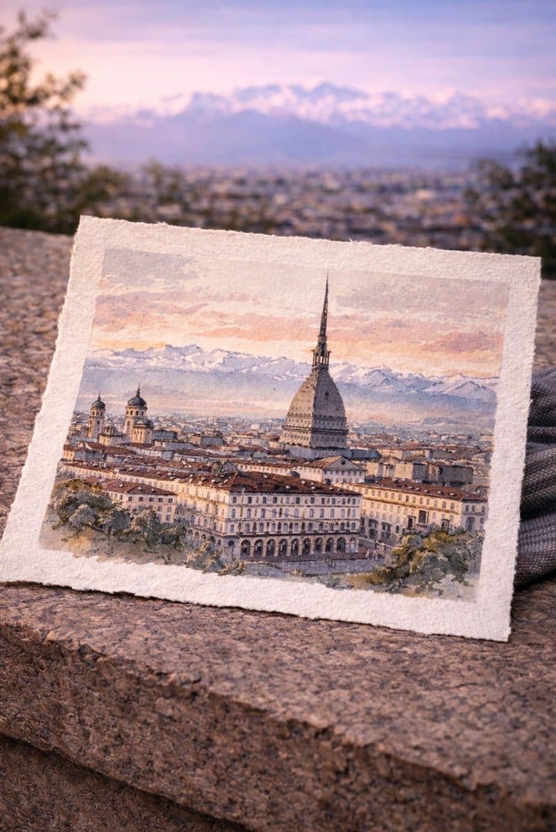 Artistic print of skyline or historic monuments — authentic souvenir of Turin