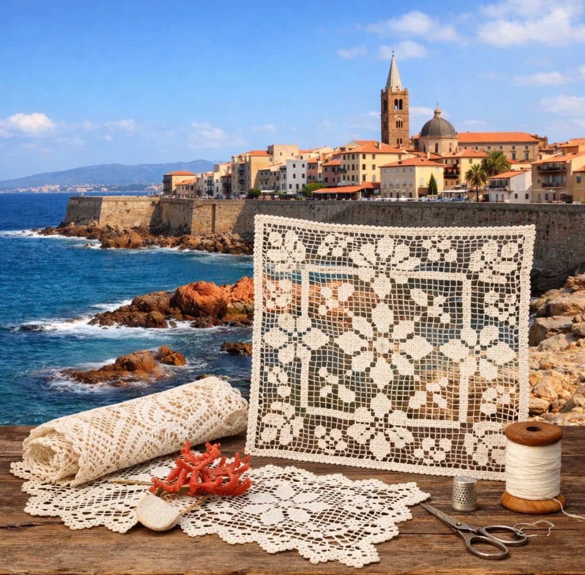 Traditional embroidered filet from Alghero — authentic souvenir of Alghero