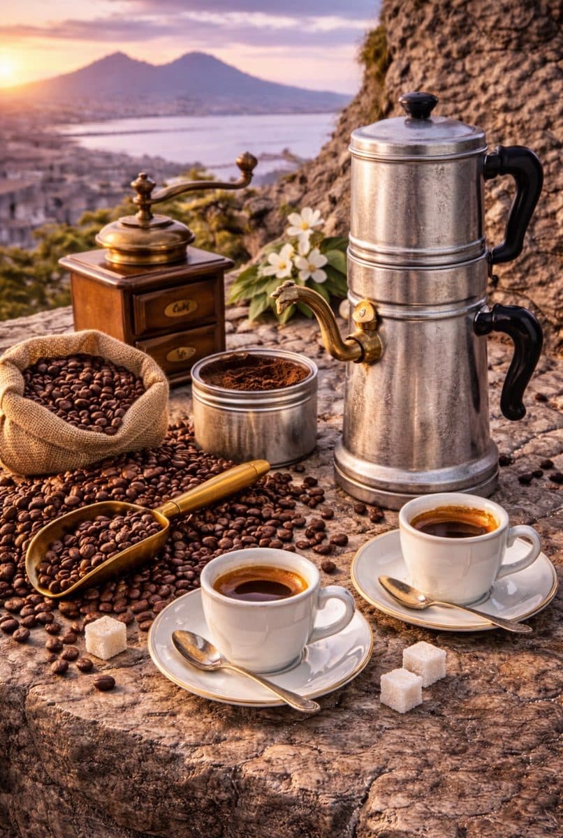 Neapolitan coffee (blend, cuccumella, cups) — authentic souvenir of Napoli